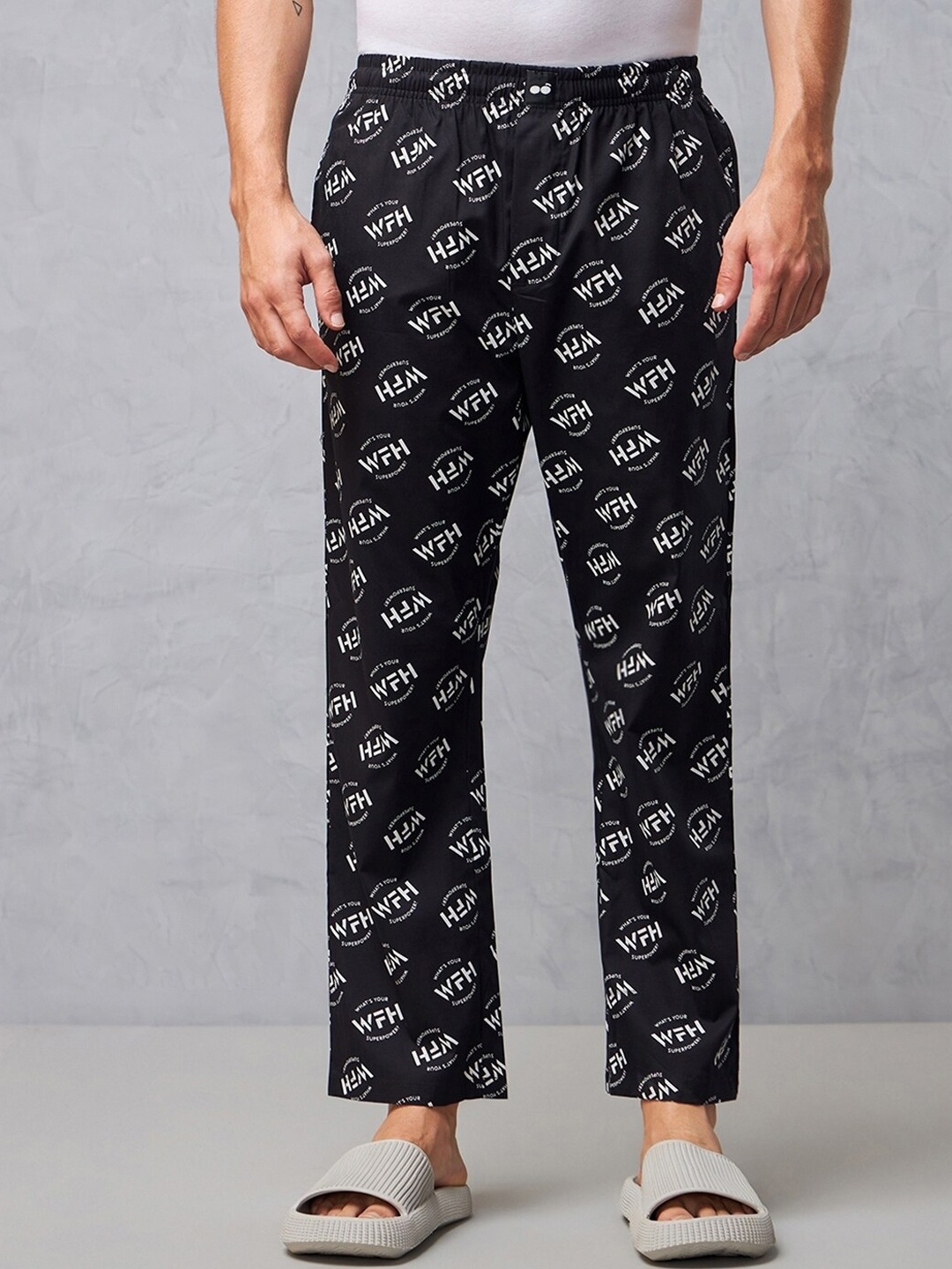 Bewakoof Printed Mid-Rise Pure Cotton Lounge Pants