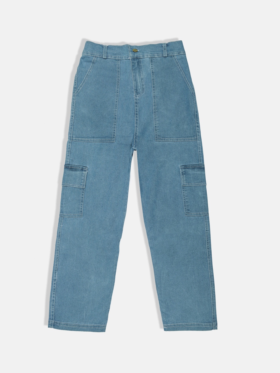 

MANZON Girls Straight Fit Cotton High-Rise Cargo Jeans, Blue