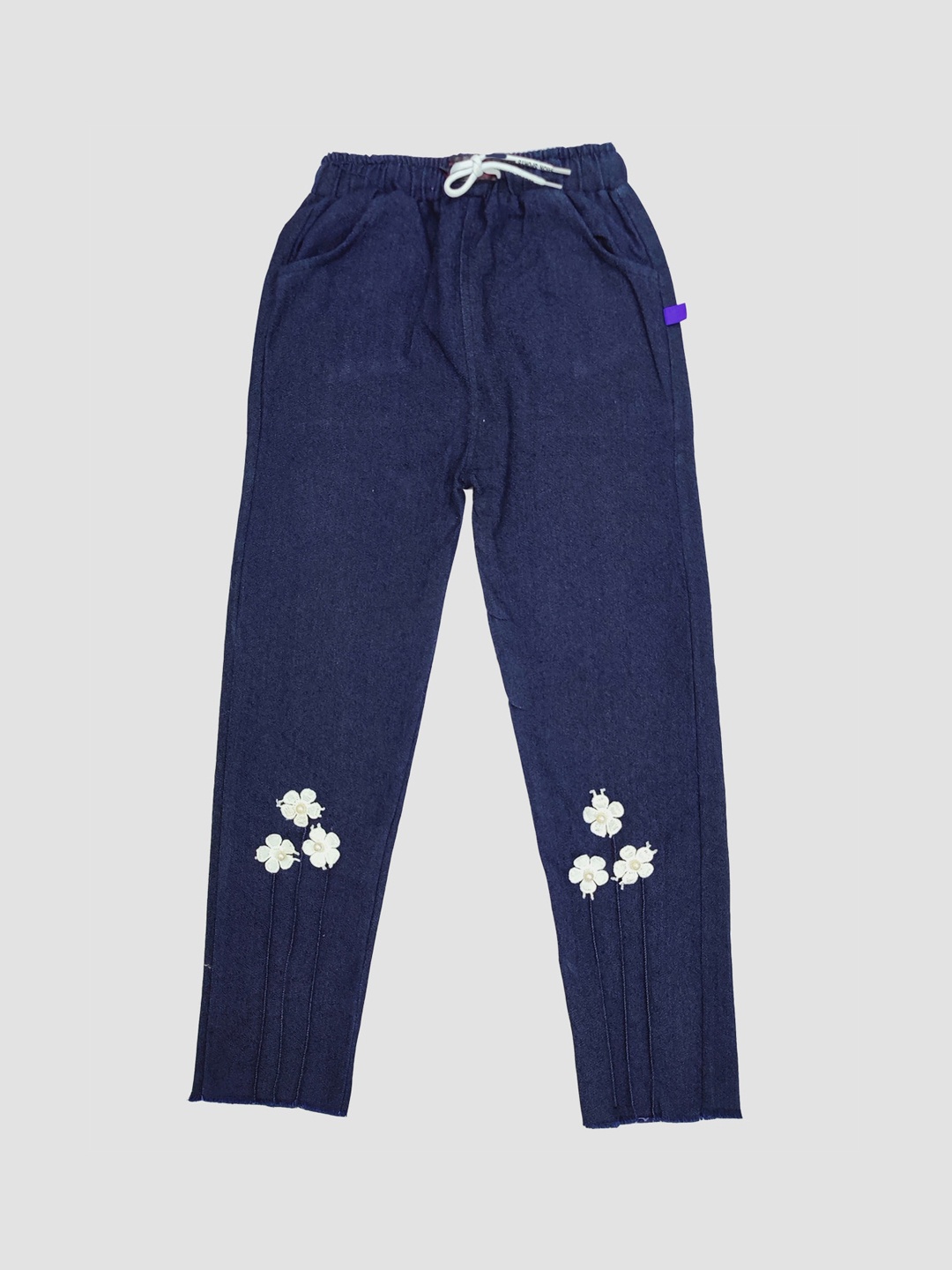 

MANZON Girls Straight Fit Cotton Embroidered Jeans, Navy blue