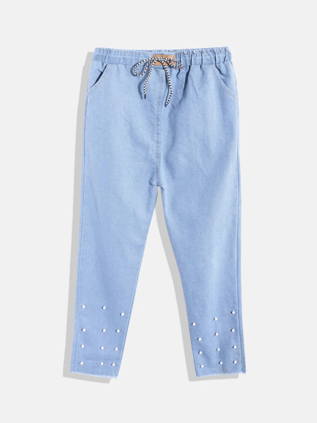 

MANZON Girls Straight Fit Mid Rise Clean Look Cropped Cotton Jeans, Blue