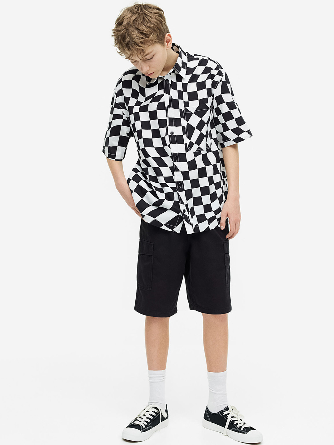 

H&M Boys Pure Cotton Twill Cargo Shorts, Black