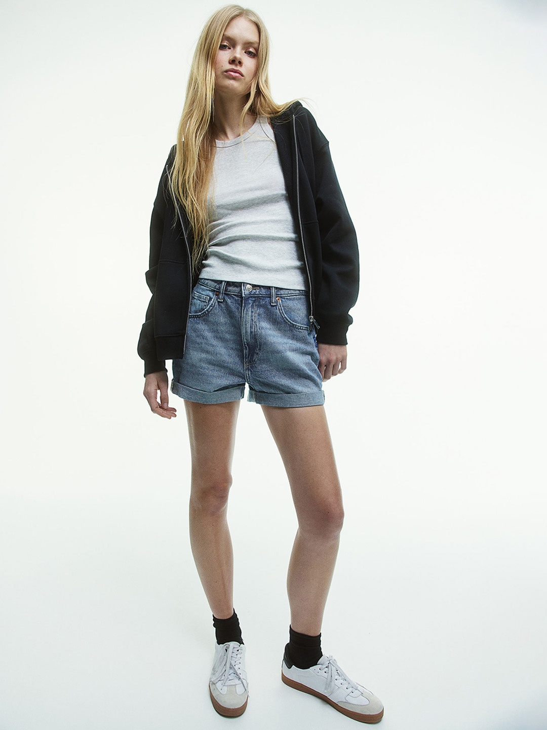 

H&M High-Waisted Denim Shorts, Blue