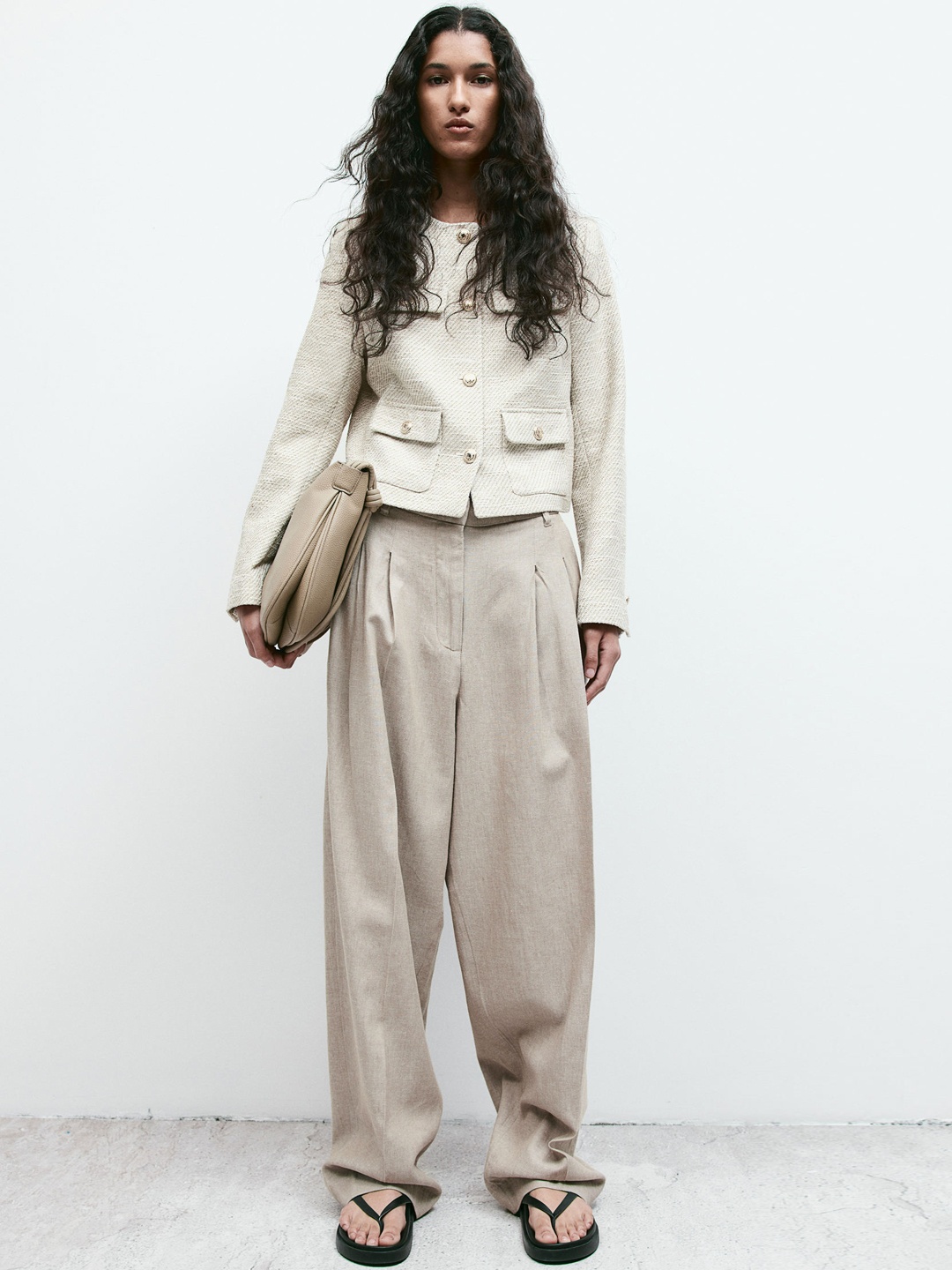 

H&M Textured-Weave Jacket, Beige