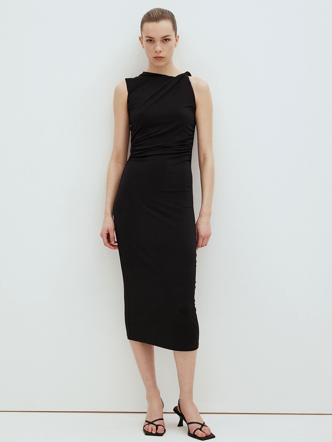 

H&M Gathered Midi Dress, Black