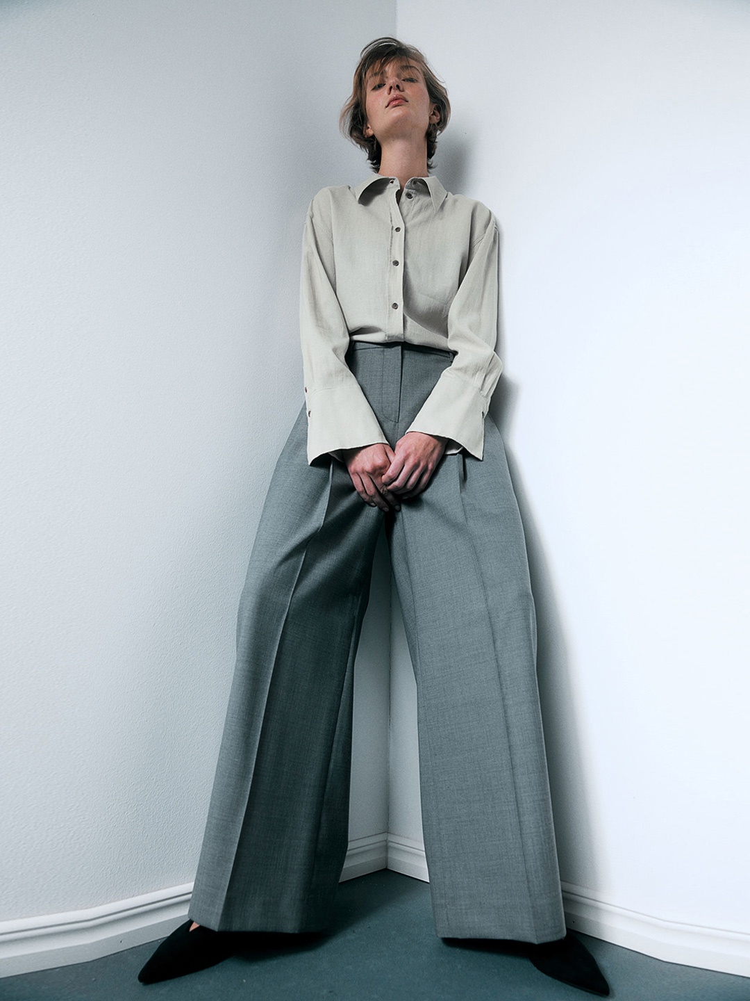 H&M Oversized Linen-Blend Shirt, Beige