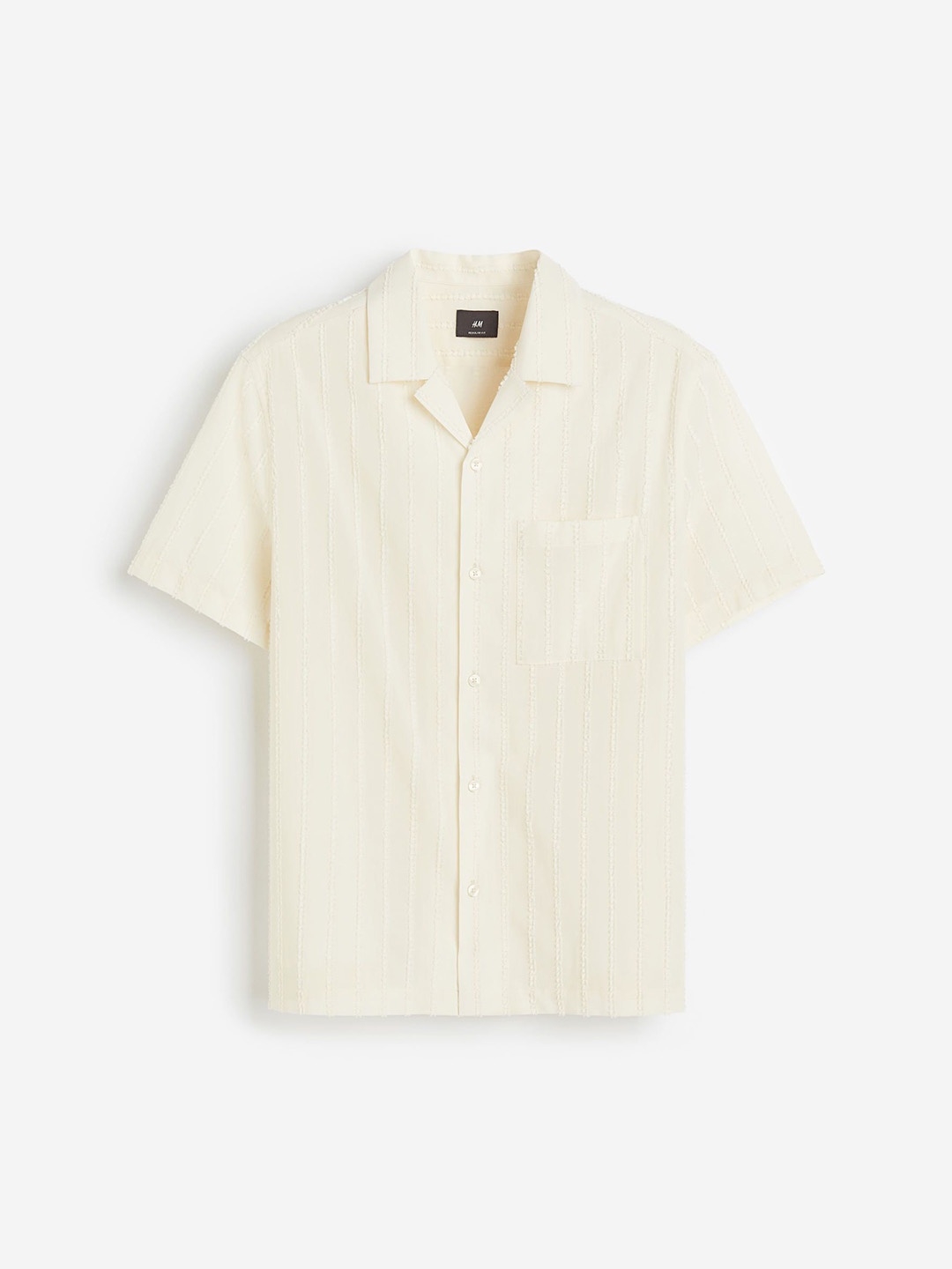 

H&M Cotton Regular Fit Textured-Weave Resort Shirt, White