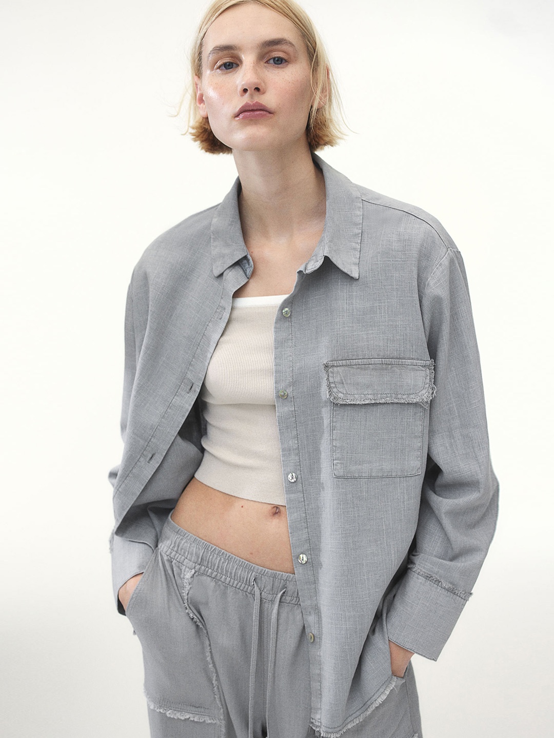 

H&M Linen-Blend Shirt, Grey