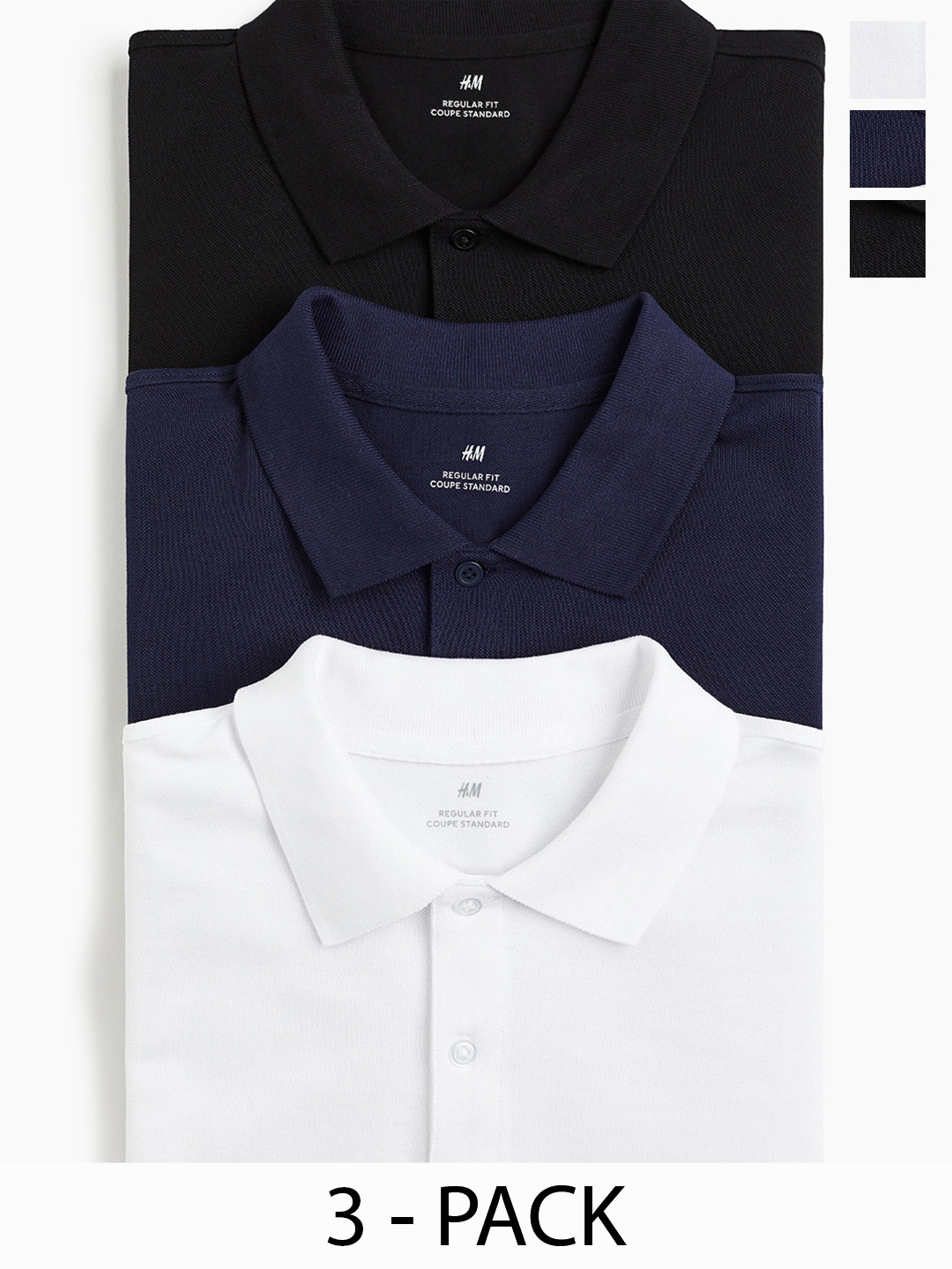 

H&M Men Pure Cotton 3-Pack Regular Fit Polo Shirts, Navy blue