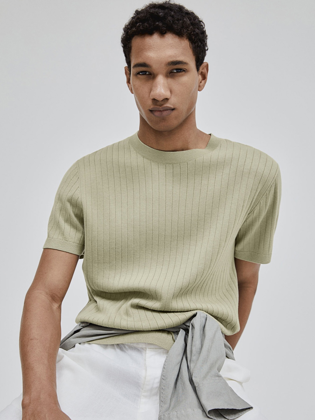 

H&M Regular Fit Knitted T-shirt, Green