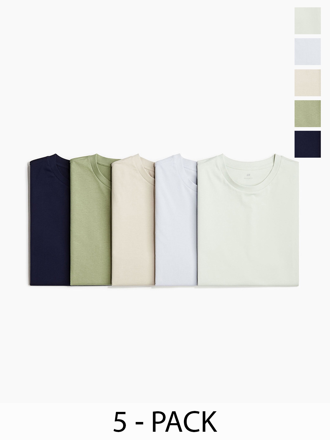 

H&M Men Pure Cotton 5-Pack Regular Fit T-shirts, Green