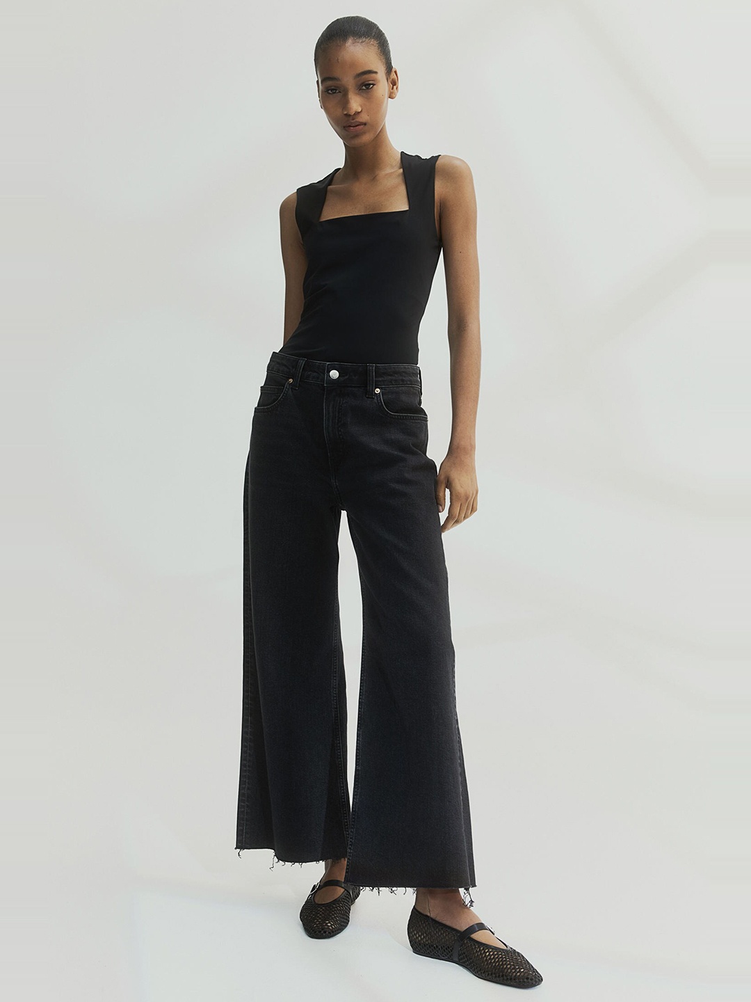 

H&M Square-Neck Jersey Top, Black