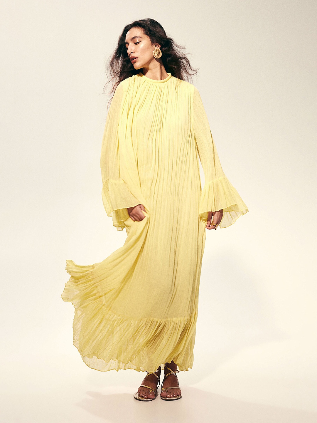 

H&M Pleated Kaftan Dress, Yellow