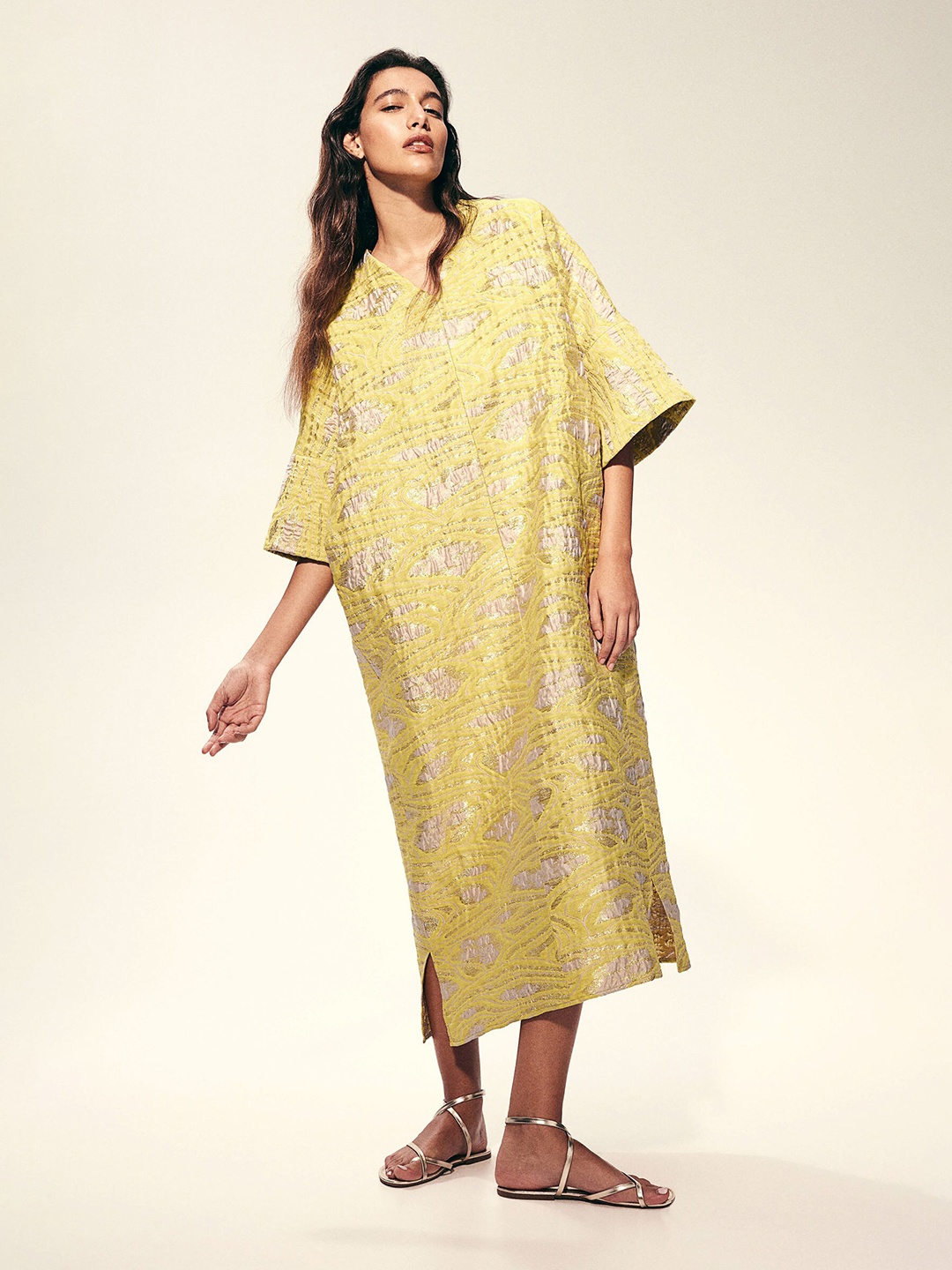 

H&M Brocade Kaftan Dress, Yellow