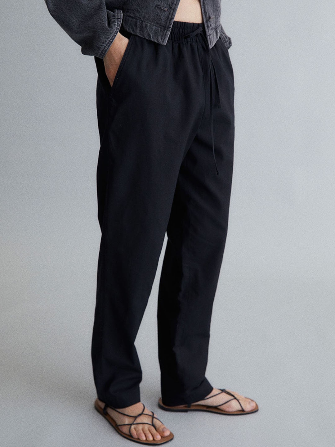 

H&M Women Linen-Blend Joggers, Black