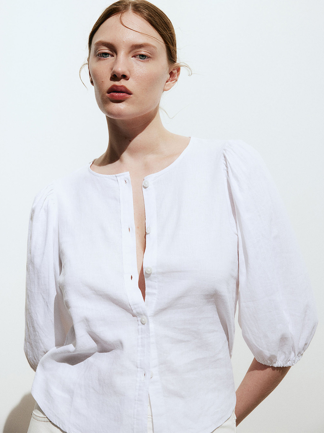 

H&M Linen-Blend Blouse, White