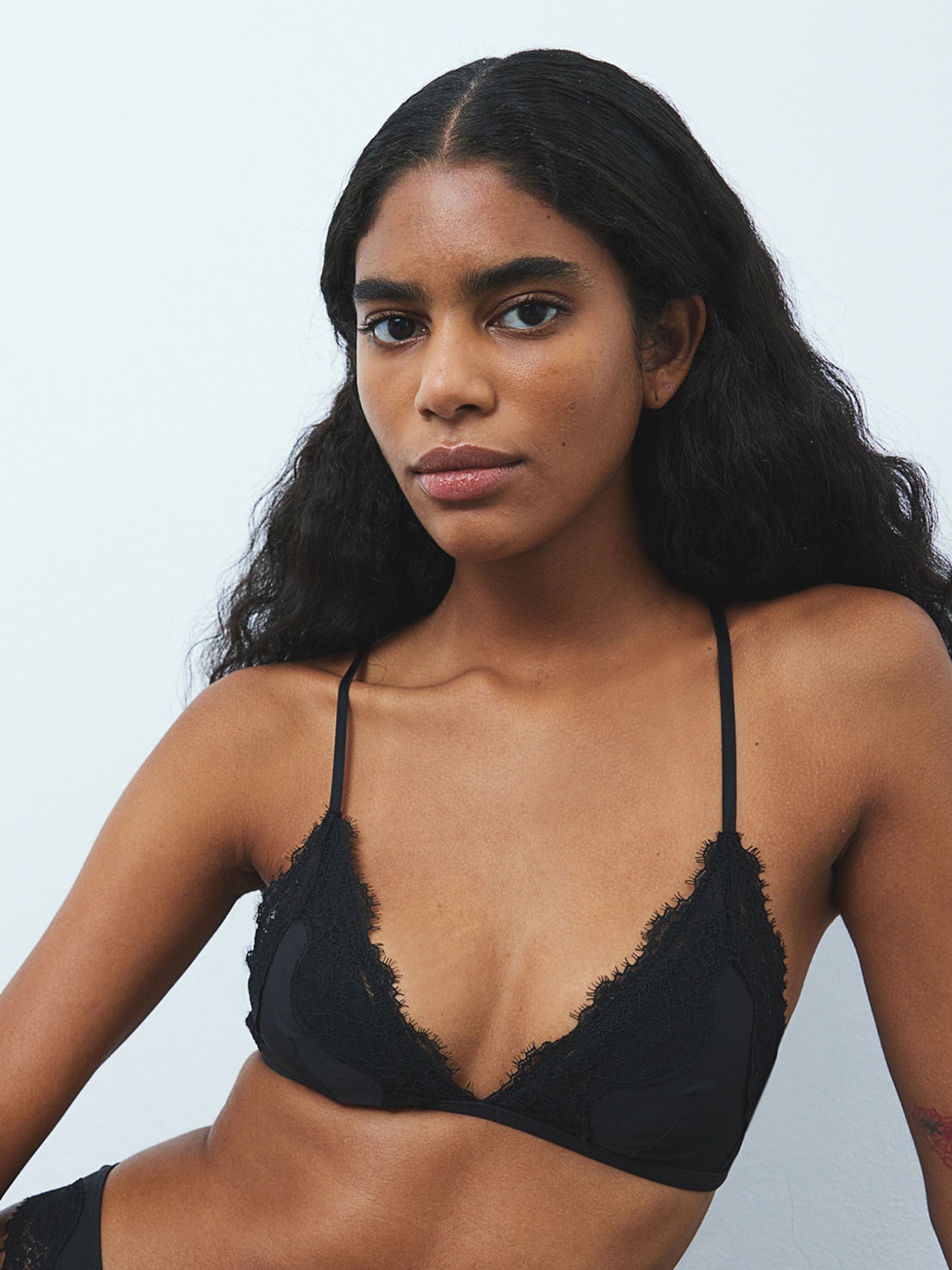 

H&M Padded Lace-Trimmed Soft Bra, Black