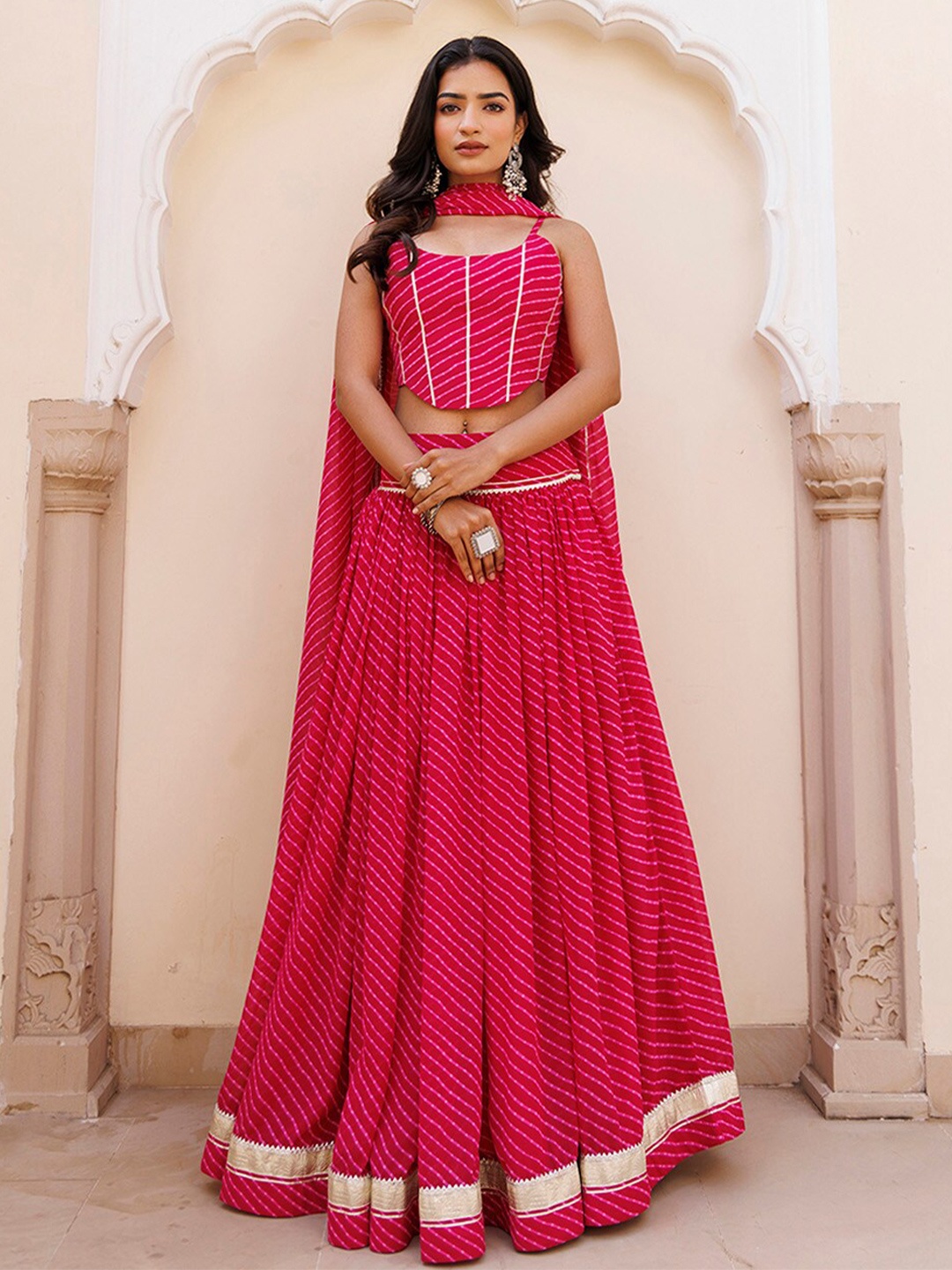 

Ragavi Printed Ready to Wear Lehenga & Blouse With Dupatta, Pink