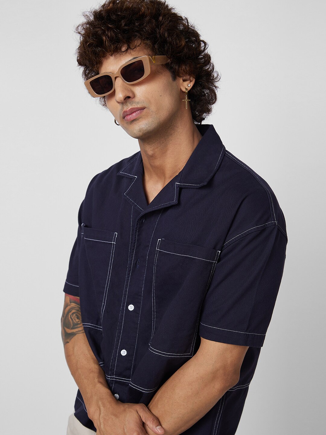 

VASTRADO Classic Short Sleeves Cotton Opaque Casual Shirt, Navy blue