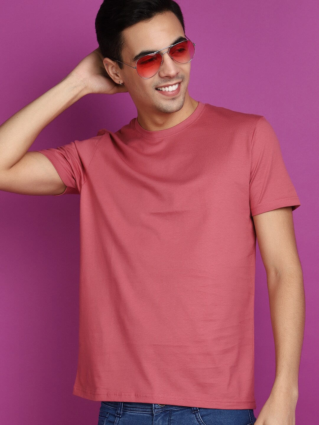 

V-Mart Round Neck Cotton Slim Fit T-shirt, Pink