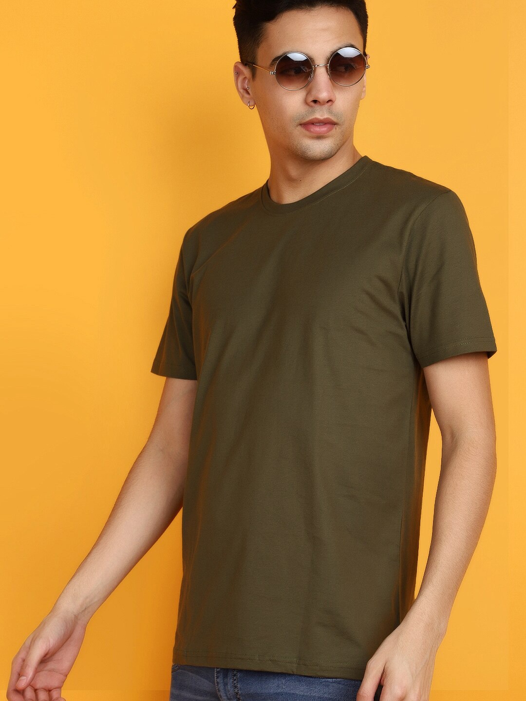 

V-Mart Round Neck Cotton Slim Fit T-shirt, Green