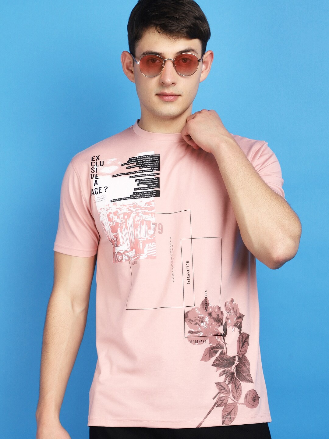 

V-Mart Round Neck Short Sleeves Typography Printed T-shirt, Pink