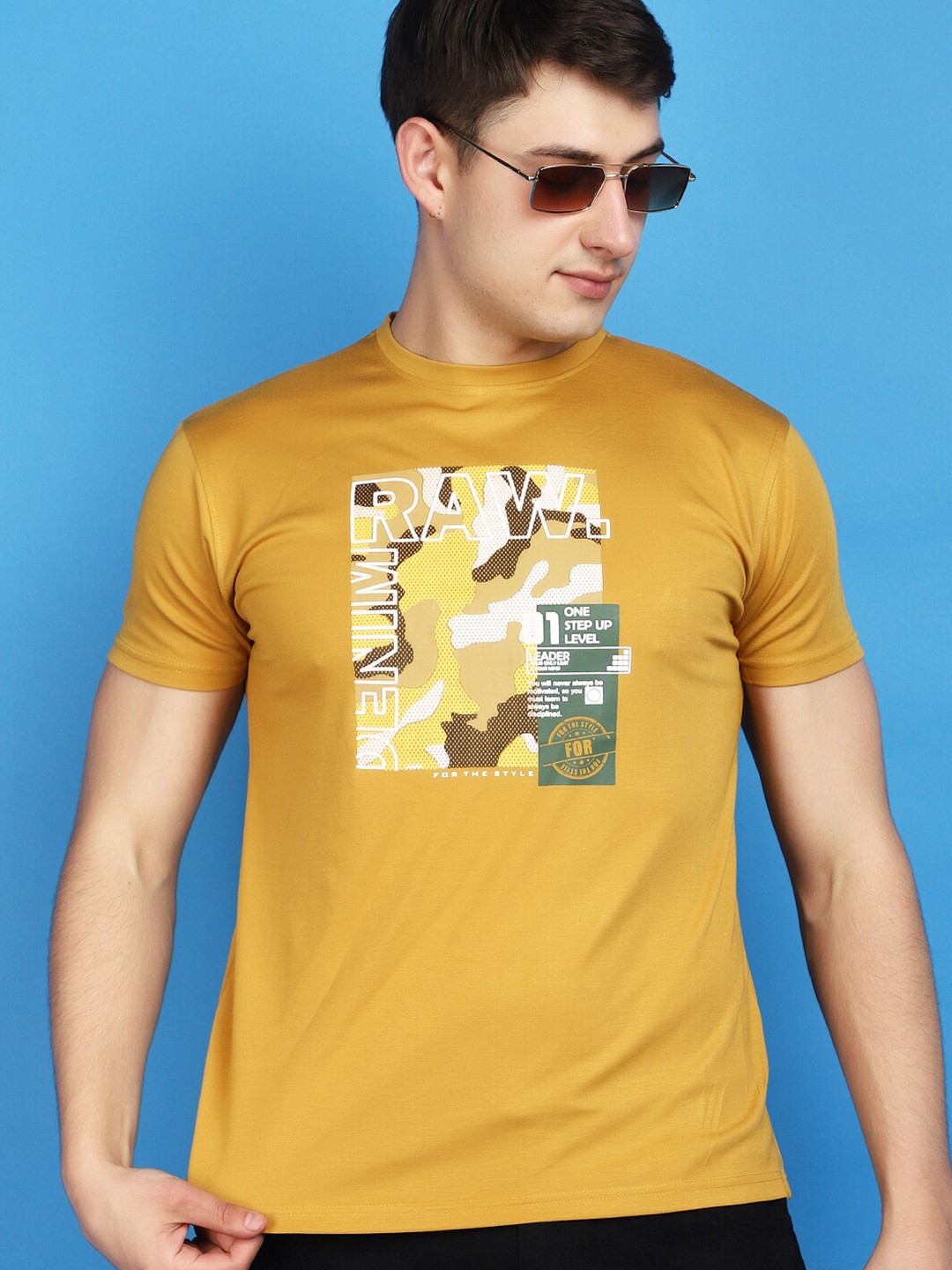 

V-Mart Round Neck Typography Printed Cotton T-shirt, Gold