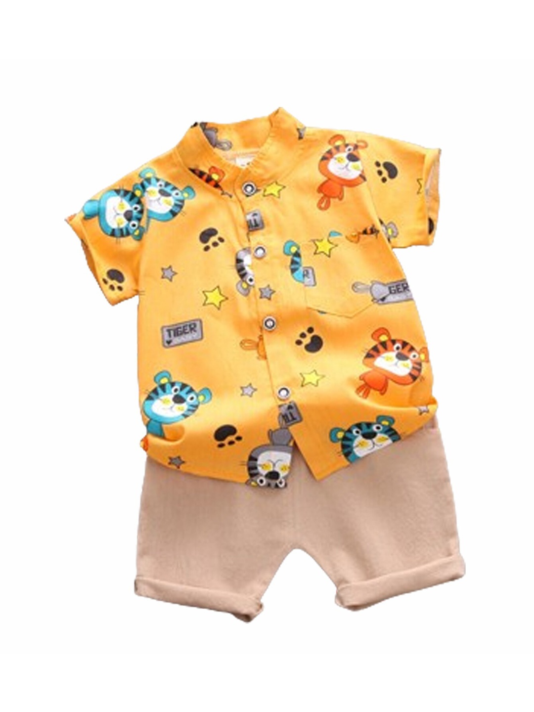 

BAESD Boys Printed Pure Cotton Shirt With Shorts, Yellow