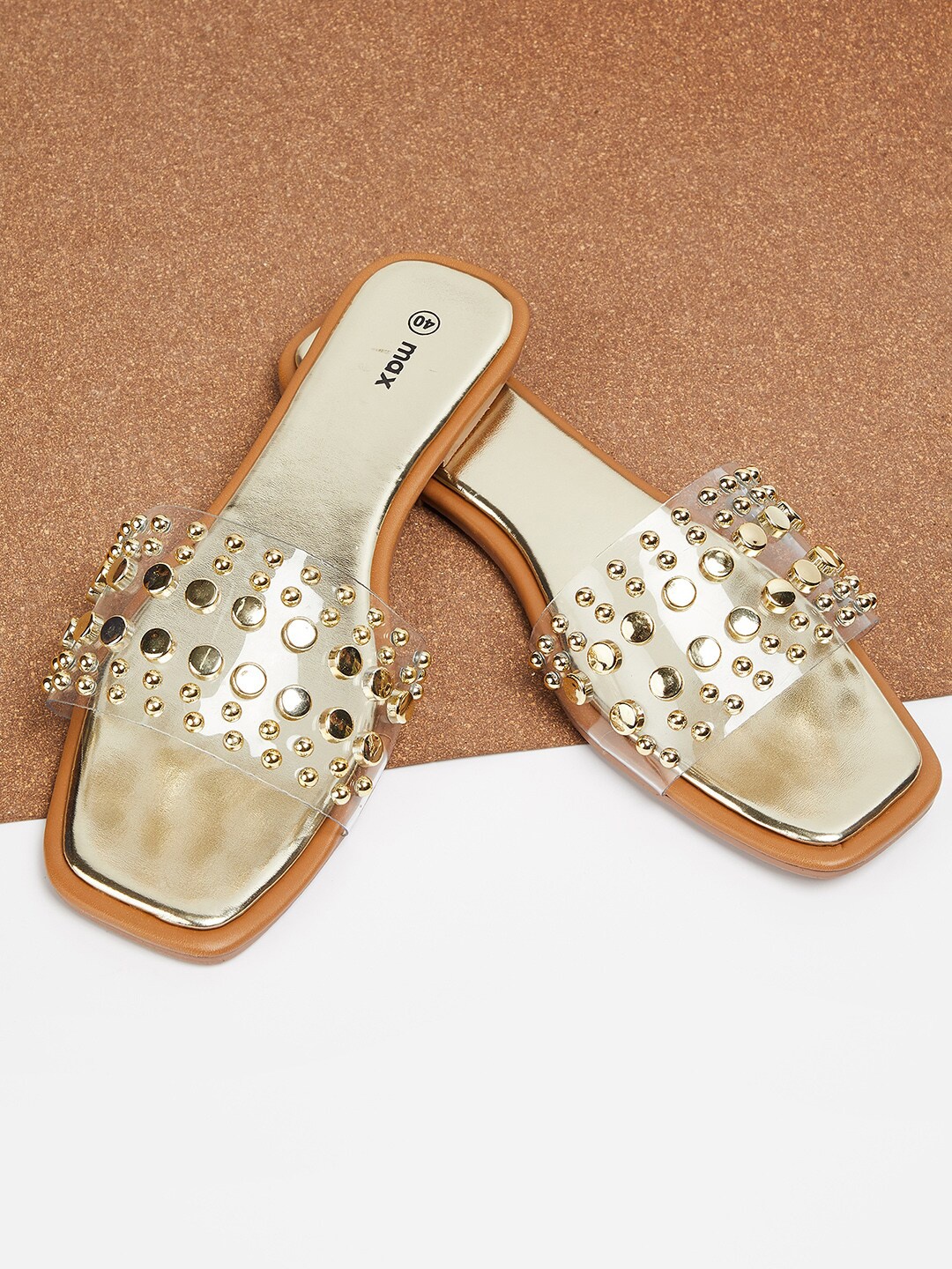

max Embellished Open-Toe Flats, Gold