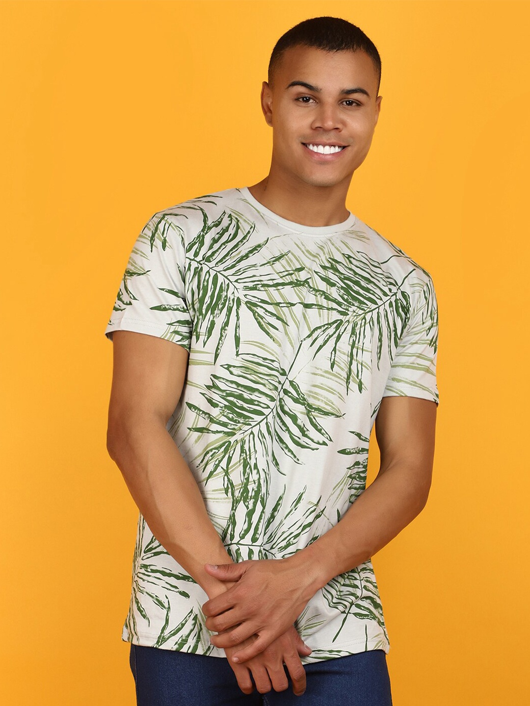 

V-Mart Tropical Printed Cotton Casual T-shirt, Grey