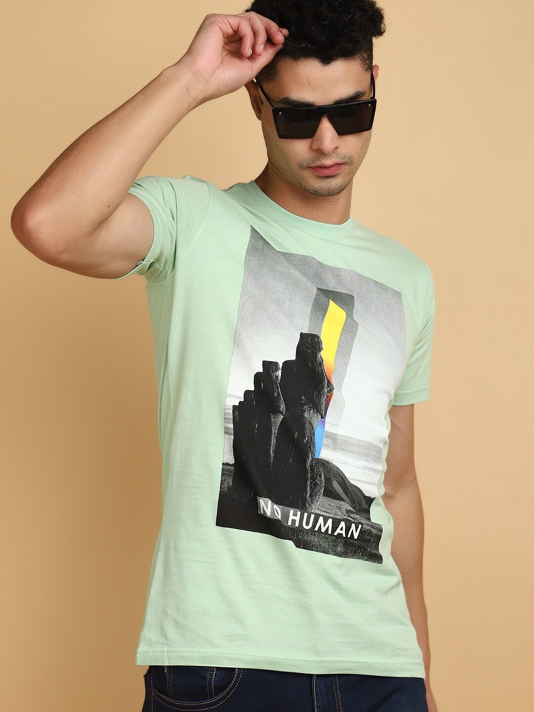

V-Mart Graphic Printed Cotton Slim Fit T-shirt, Green