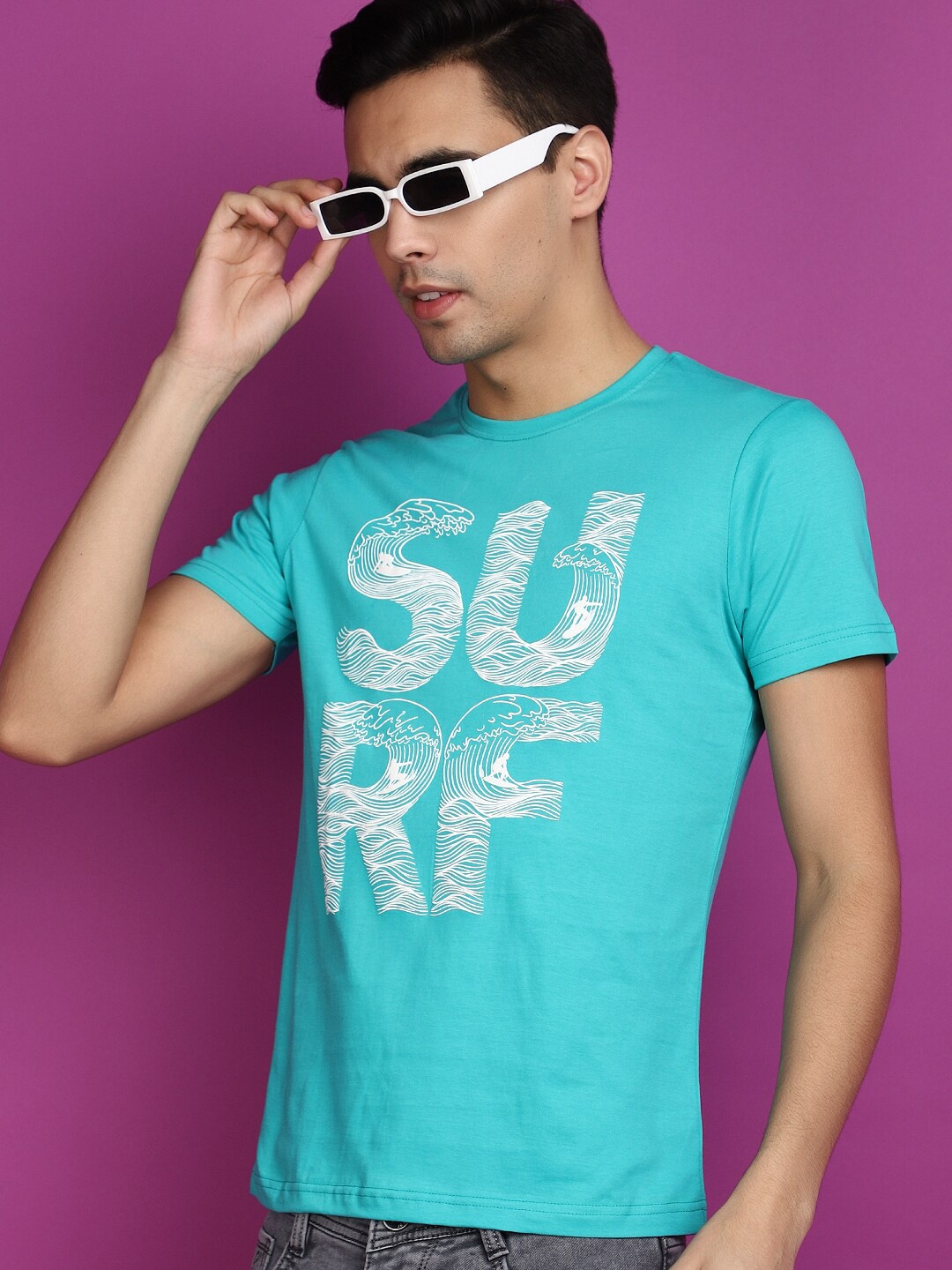 

V-Mart Round Neck Short Sleeves Printed Slim Fit Cotton T-shirt, Green