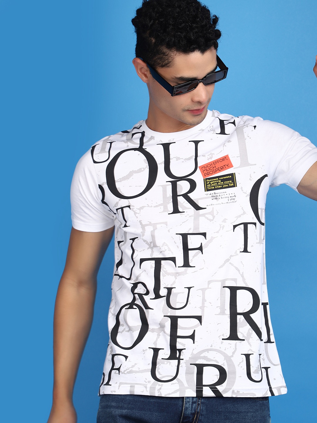 

V-Mart Typography Printed Cotton Slim Fit T-shirt, White