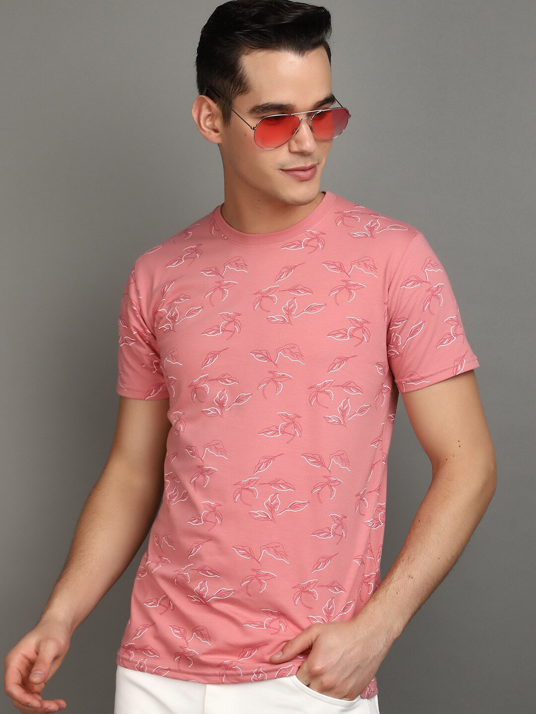 

V-Mart Floral Printed Round Neck Slim Fit T-shirt, Pink