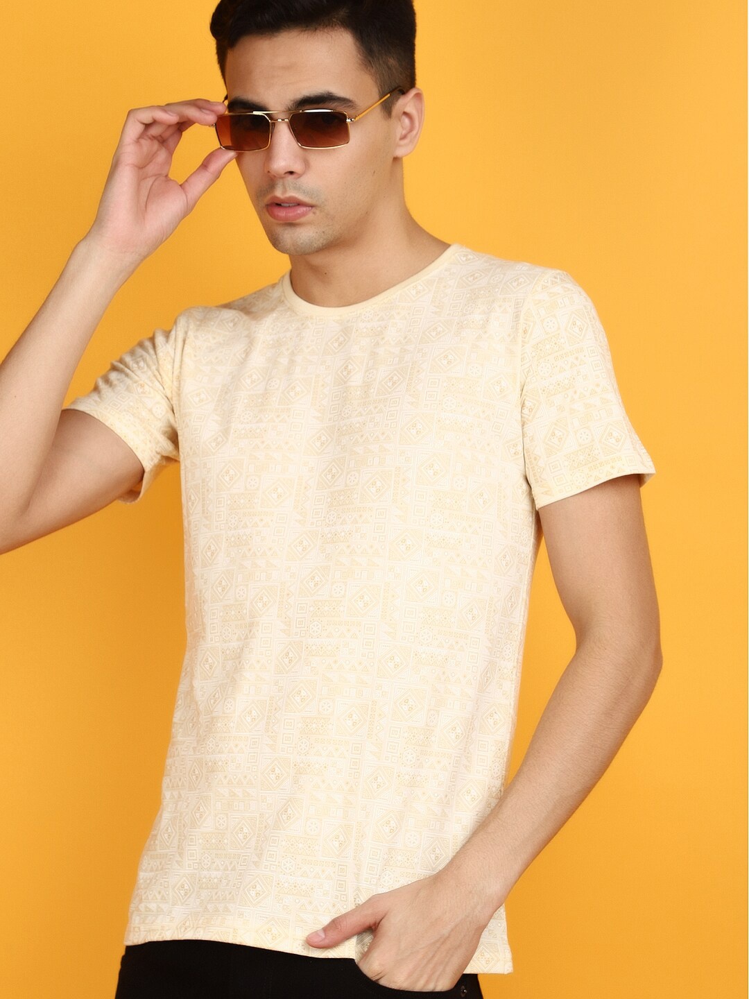 

V-Mart Floral Short Sleeves Round Neck Cotton Slim Fit T-shirt, Grey