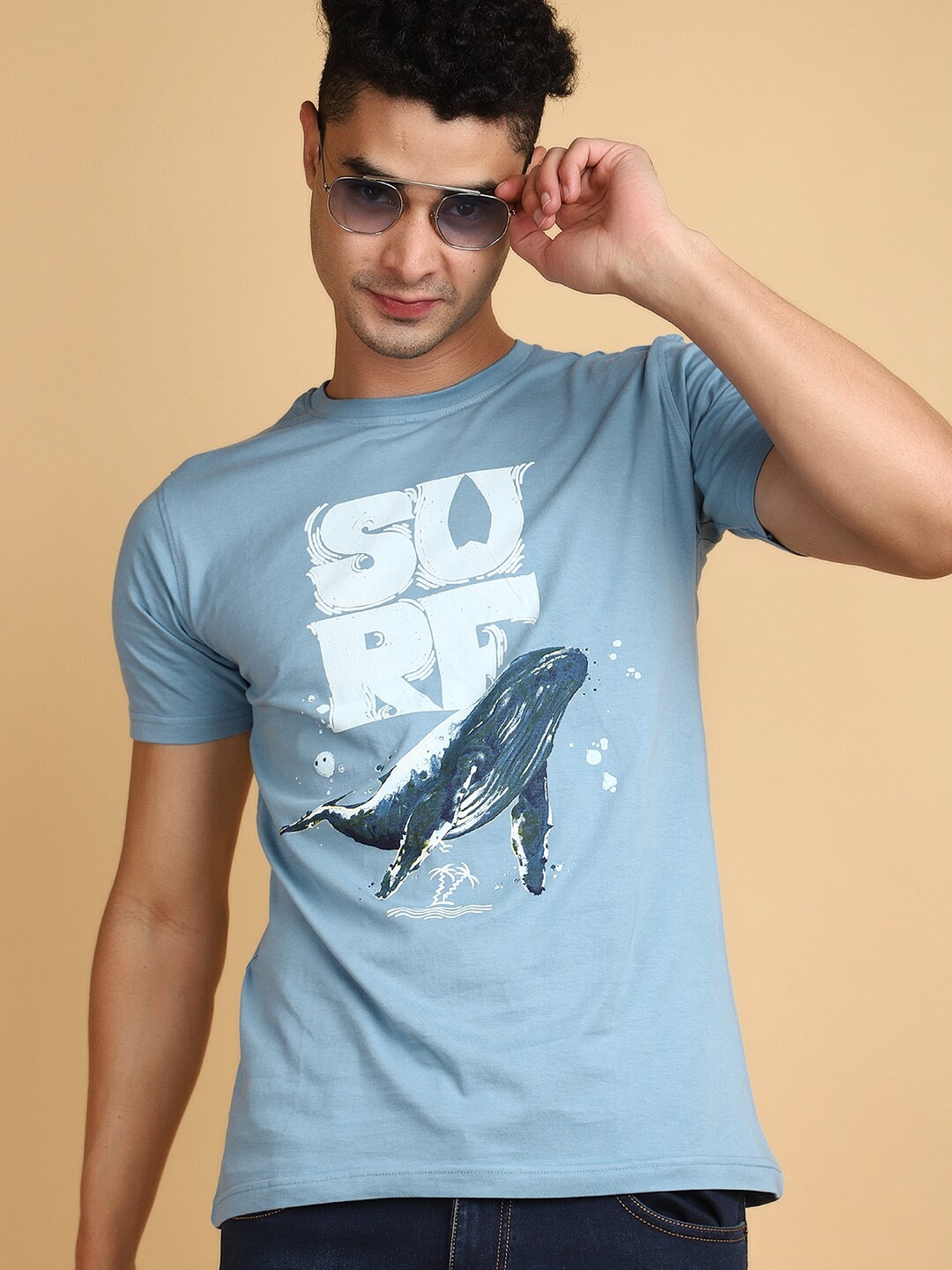 

V-Mart round Neck Typography Printed Slim Fit Cotton T-shirt, Blue