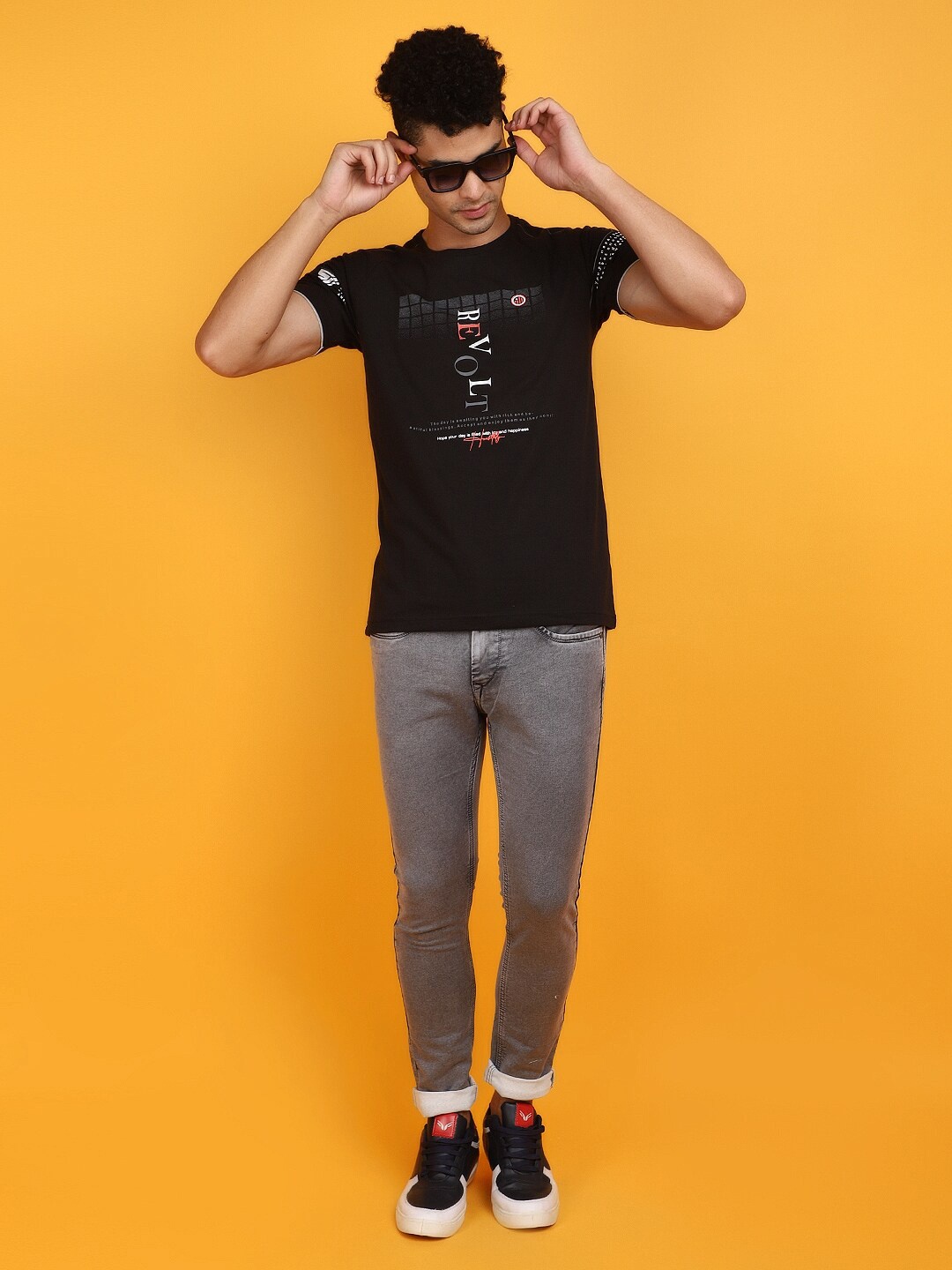 

V-Mart Round Neck Short Sleeves Typography Printed Cotton Slim Fit T-shirt, Black