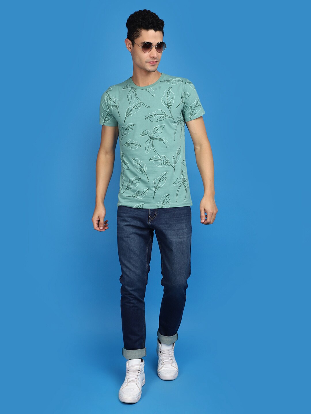 

V-Mart Printed Short Sleeves Round Neck Cotton Slim Fit T-shirt, Green