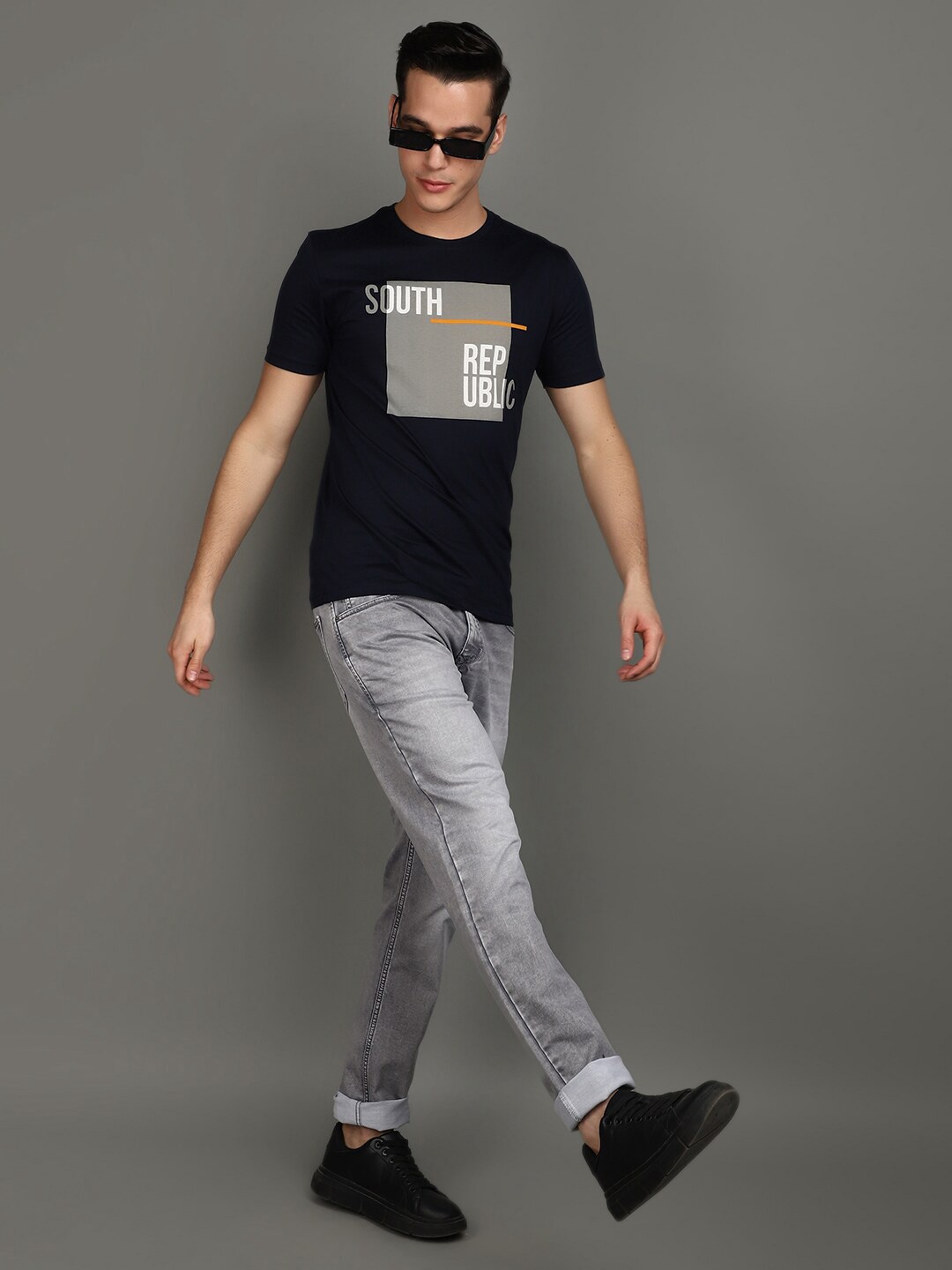 

V-Mart Round Neck Short Sleeves Typography Printed Cotton Slim Fit T-shirt, Black