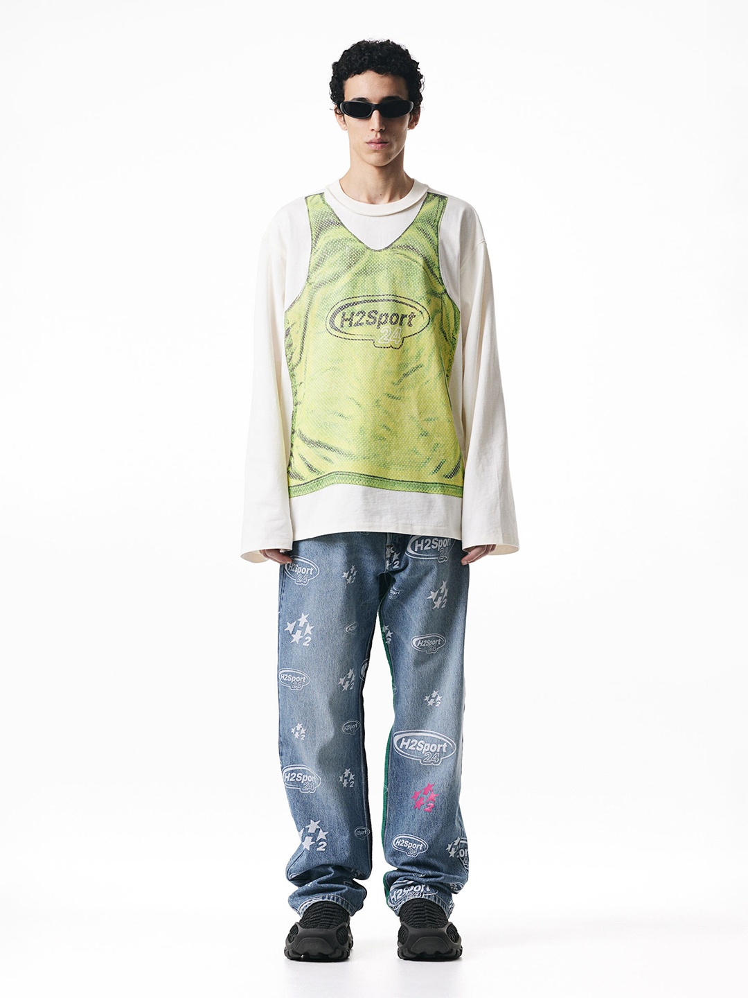 

H&M Pure Cotton Printed Jersey Top, Green