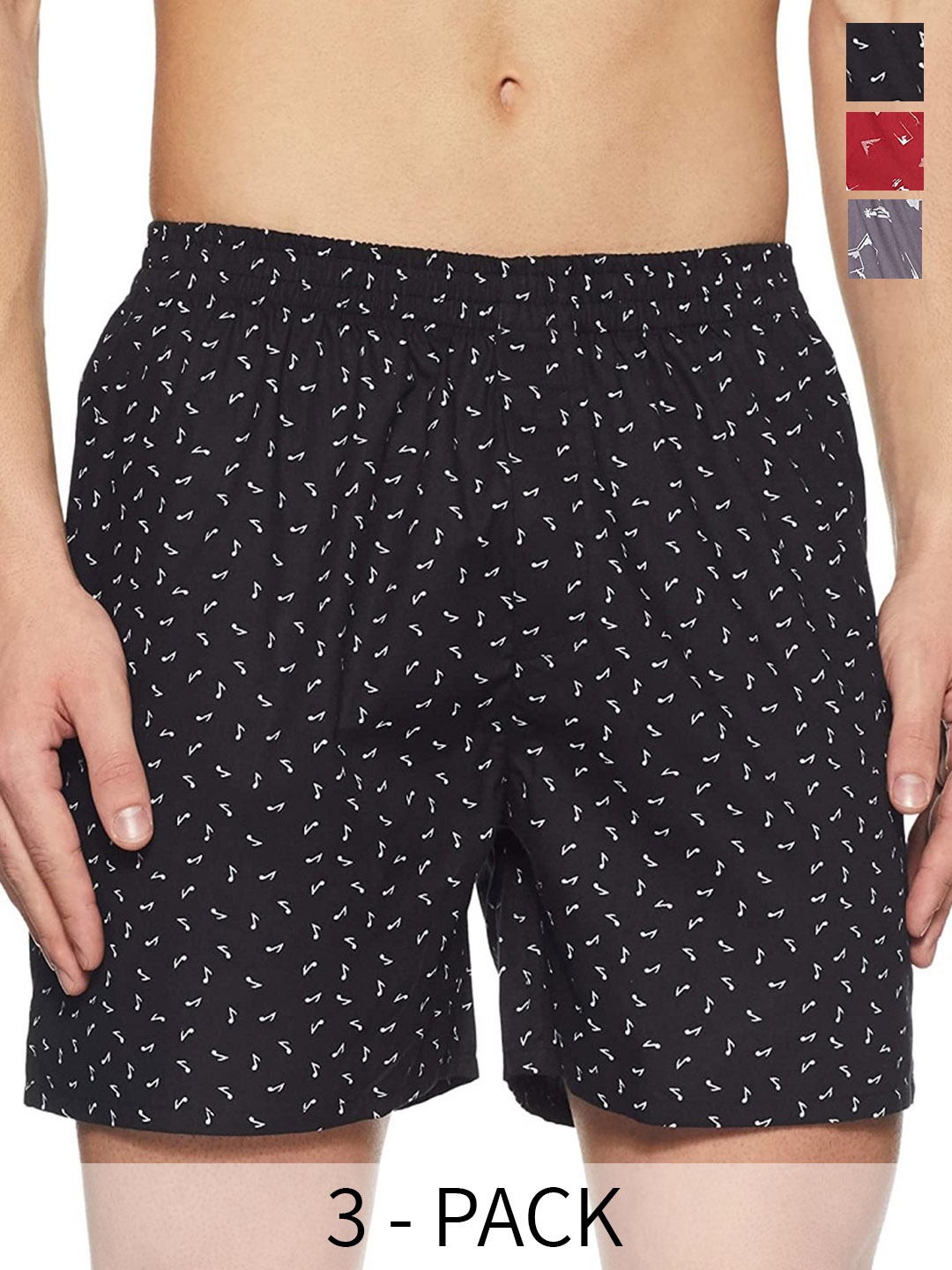 

BAESD Men Pack of 3 Printed Boxers BO.Xerox-S, Black