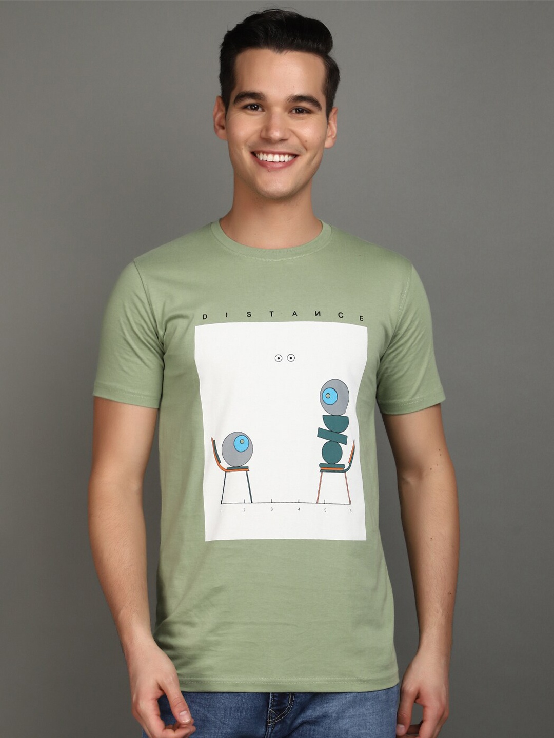 

V-Mart Graphic Printed Round Neck Cotton Slim Fit T-shirt, Green