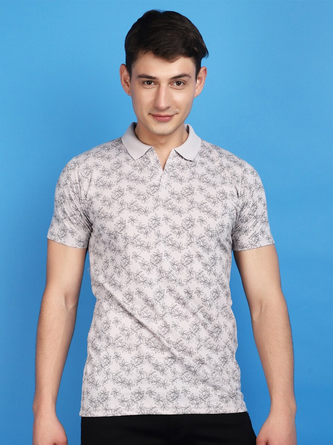 

V-Mart Printed Polo Collar Cotton Slim Fit T-shirt, Grey