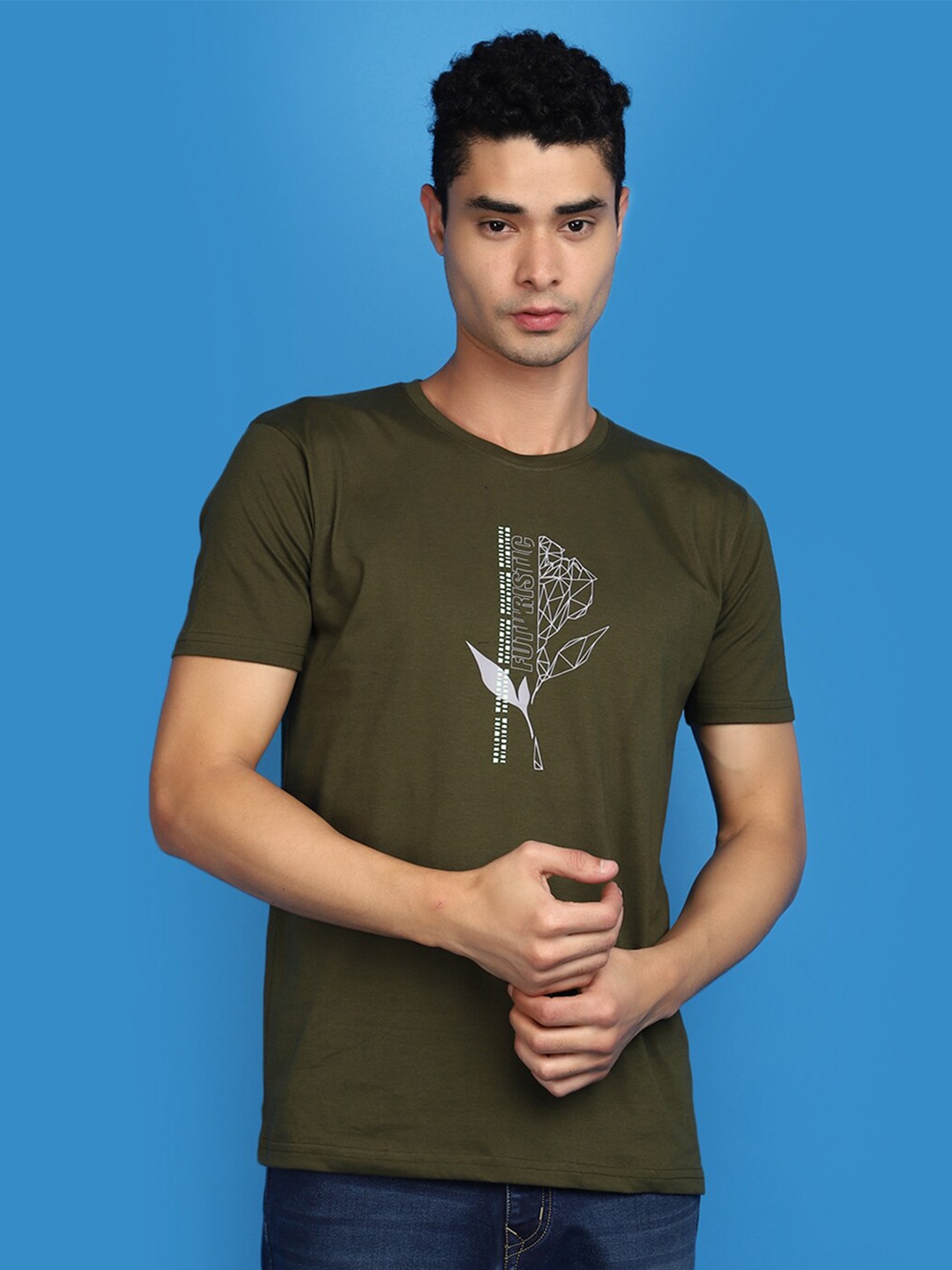 

V-Mart Typography Printed Round Neck T-shirt, Green