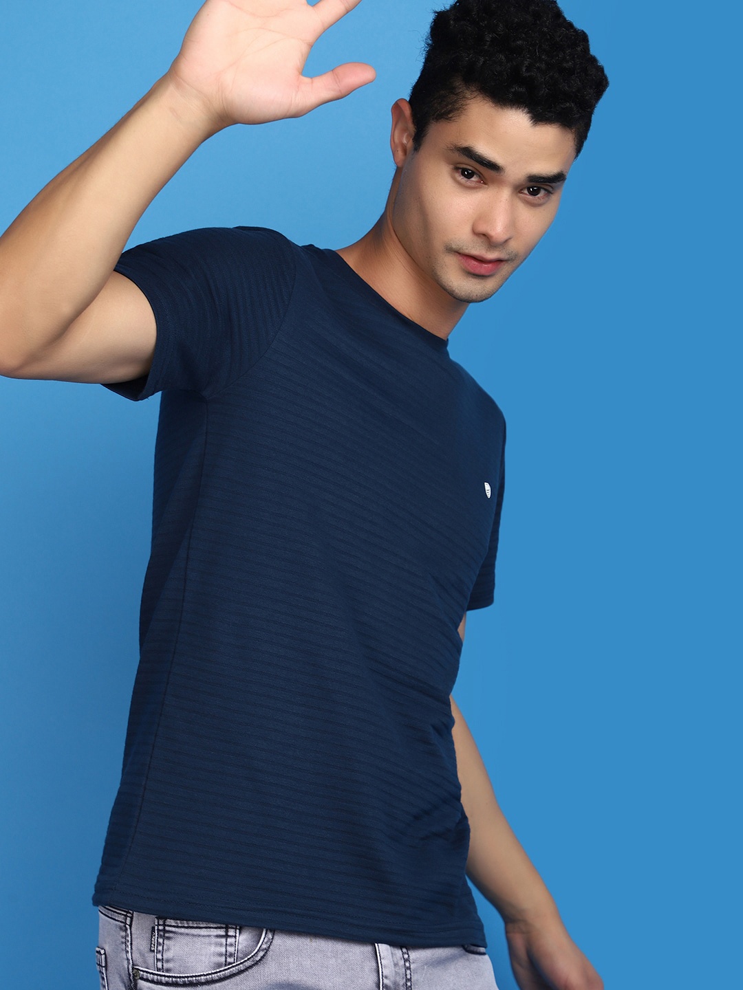 

V-Mart Round Neck Short Sleeves Slim Fit Cotton T-shirt, Blue