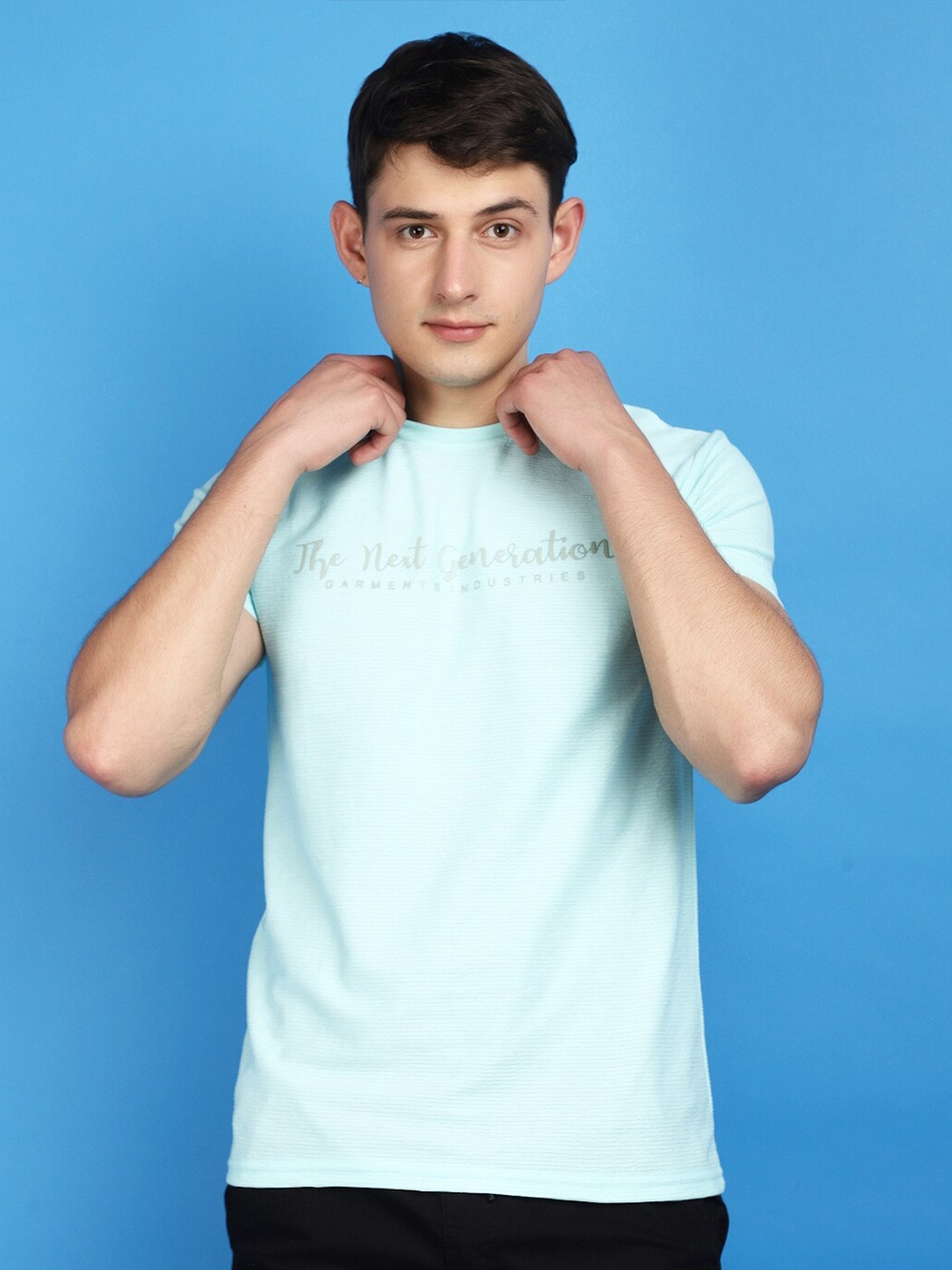 

V-Mart Round Neck Typography Cotton Slim Fit T-shirt, Blue