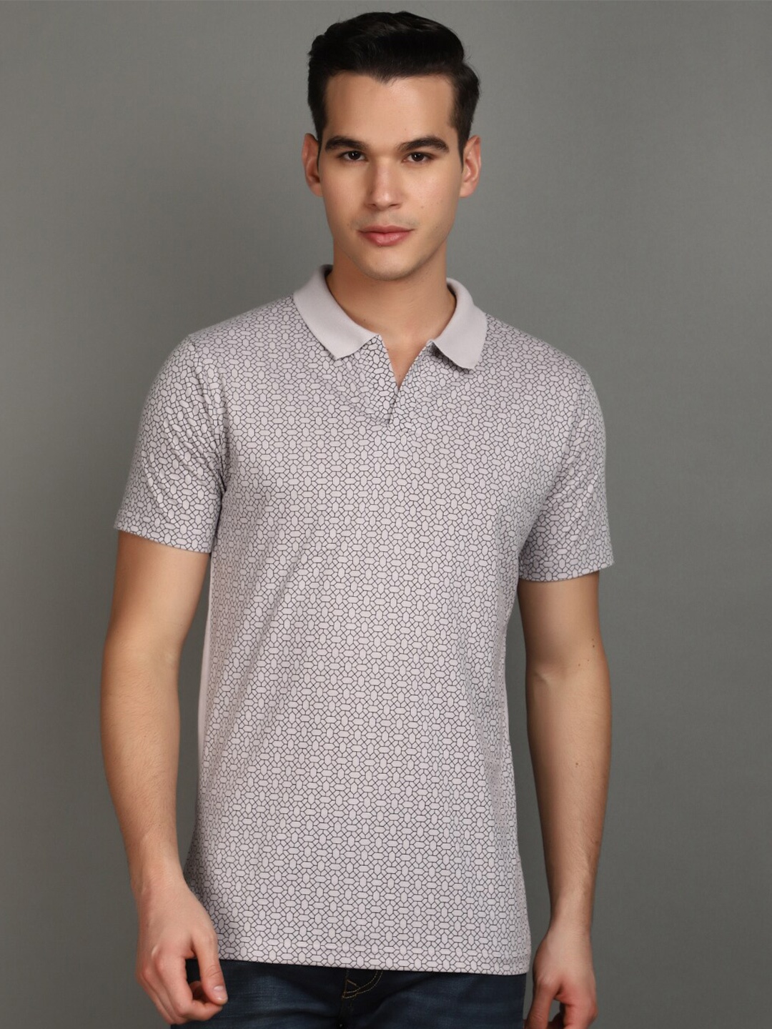 

V-Mart Printed Polo Collar Cotton Slim Fit T-shirt, Grey