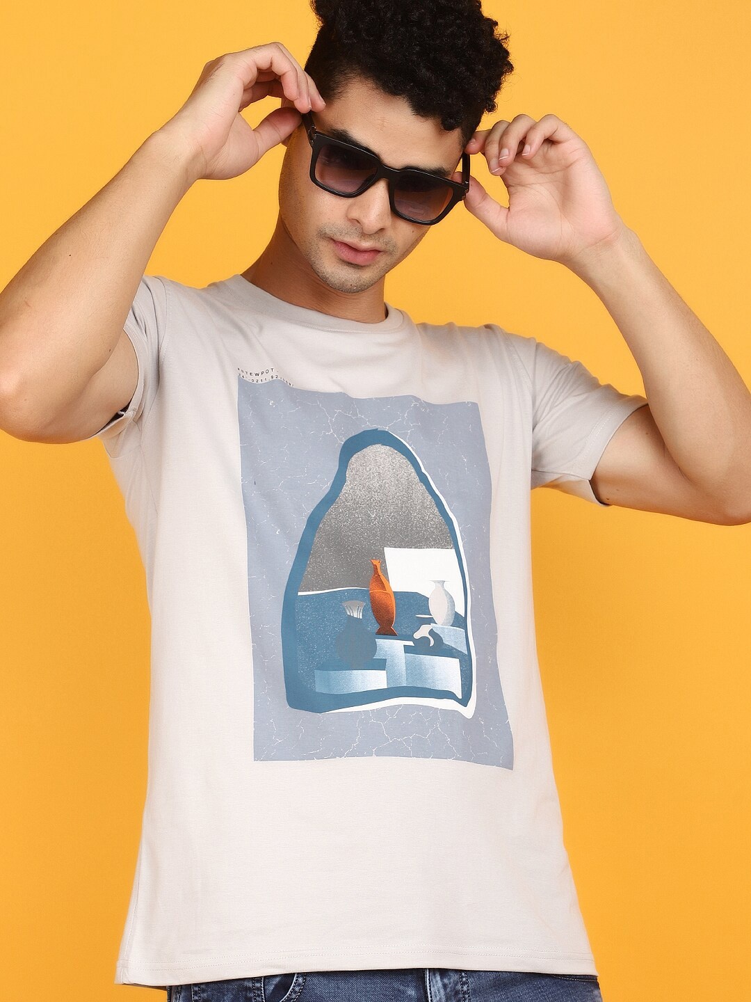 

V-Mart Graphic Printed Round Neck Cotton Slim Fit T-shirt, Grey
