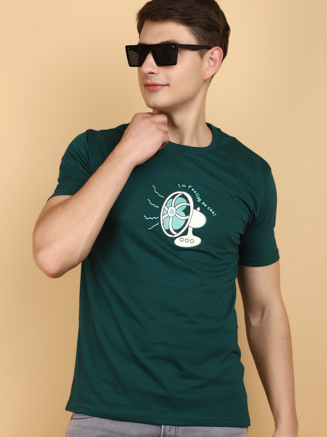 V-Mart Graphic Printed Round Neck T-shirt, Green