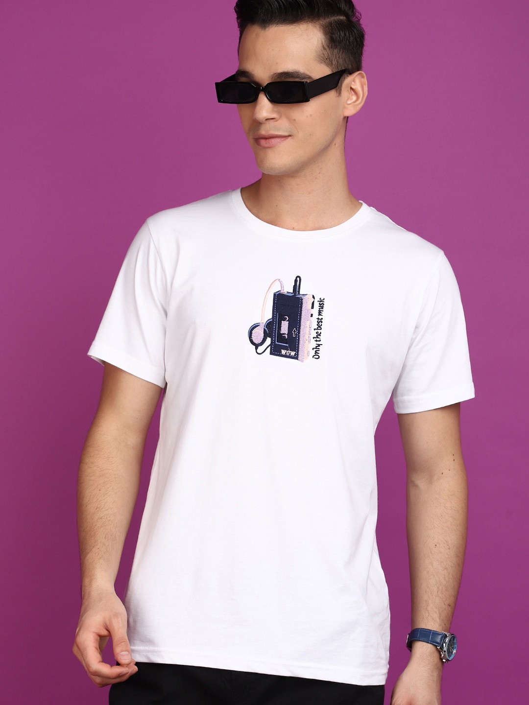 

V-Mart Men Printed Cotton Slim Fit T-shirt, White