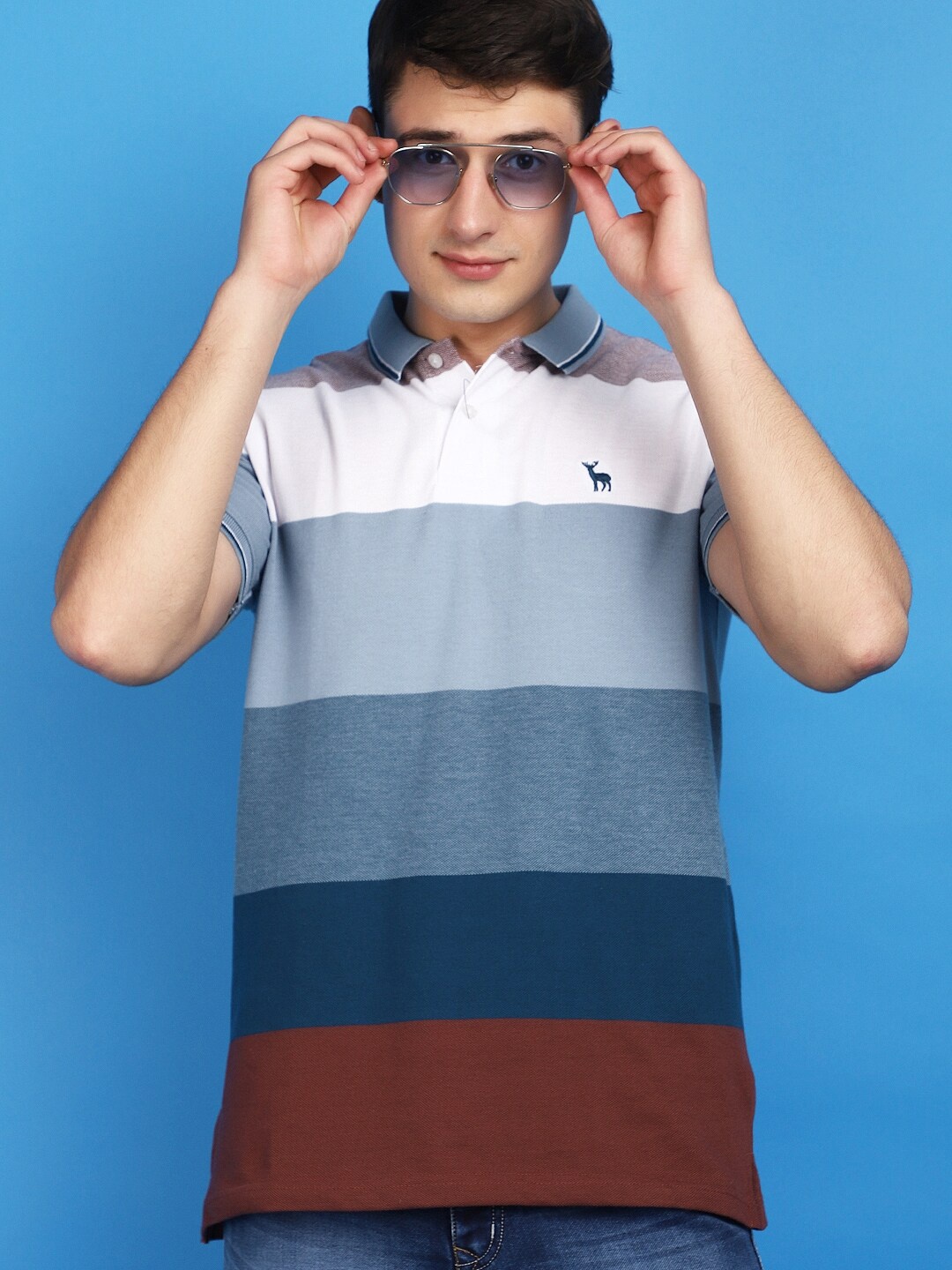 

V-Mart Striped Polo Collar Cotton T-shirt, Blue